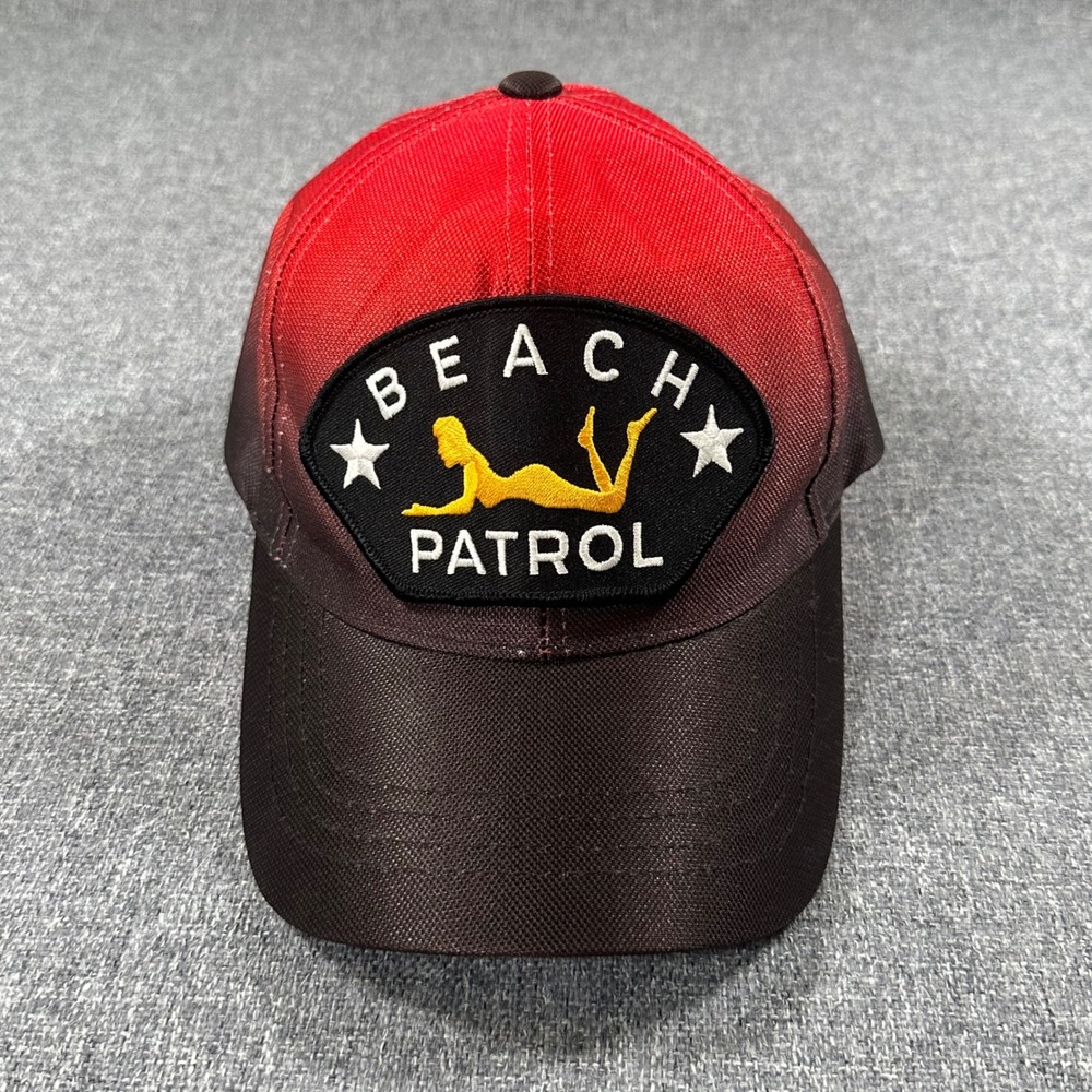 Skybeam Beach Patrol Hat Vintage Red Black Ombre Trucker Cap Adjustable Y2K Mens